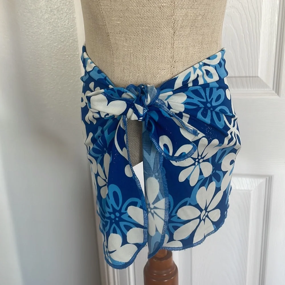 Y2K swim skirt floral cottagecore mod blue girls size 10 - Picture 5 of 9